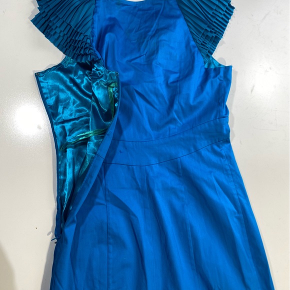 Ted Baker London Vibrant Blue V-Neck Ruffle Neck/Sleeves Cotton Cocktail Dress M - Picture 7 of 16